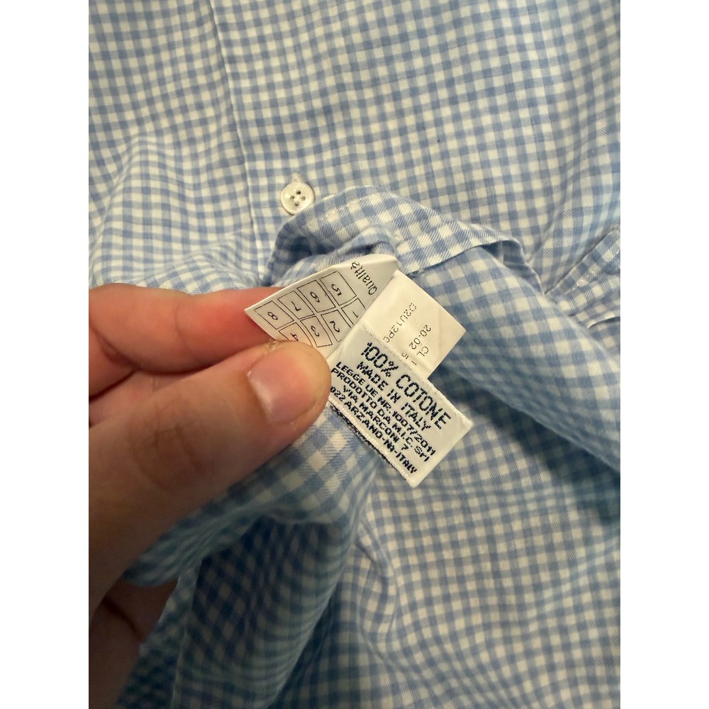 Barba Napoli Mens Gingham Button Down Shirt Blue White Cotton Italy Size L - Picture 7 of 13